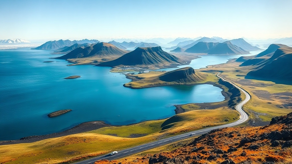 Iceland Ring Road coastline with glaciers and moss hills